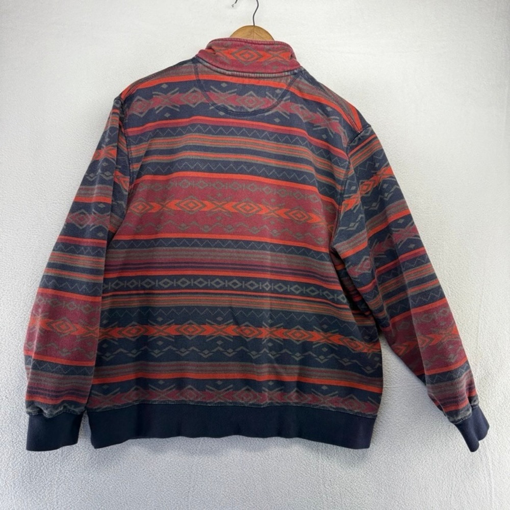 LL Bean Quarter Zip Sweater Men's Large Blue Red Aztec Southwestiern Pullover - Picture 7 of 8